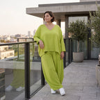 Apfelgrün Leinenlook Überwurf im Oversize Lagenlook sehr leger zeitlos ausgefallen luftig