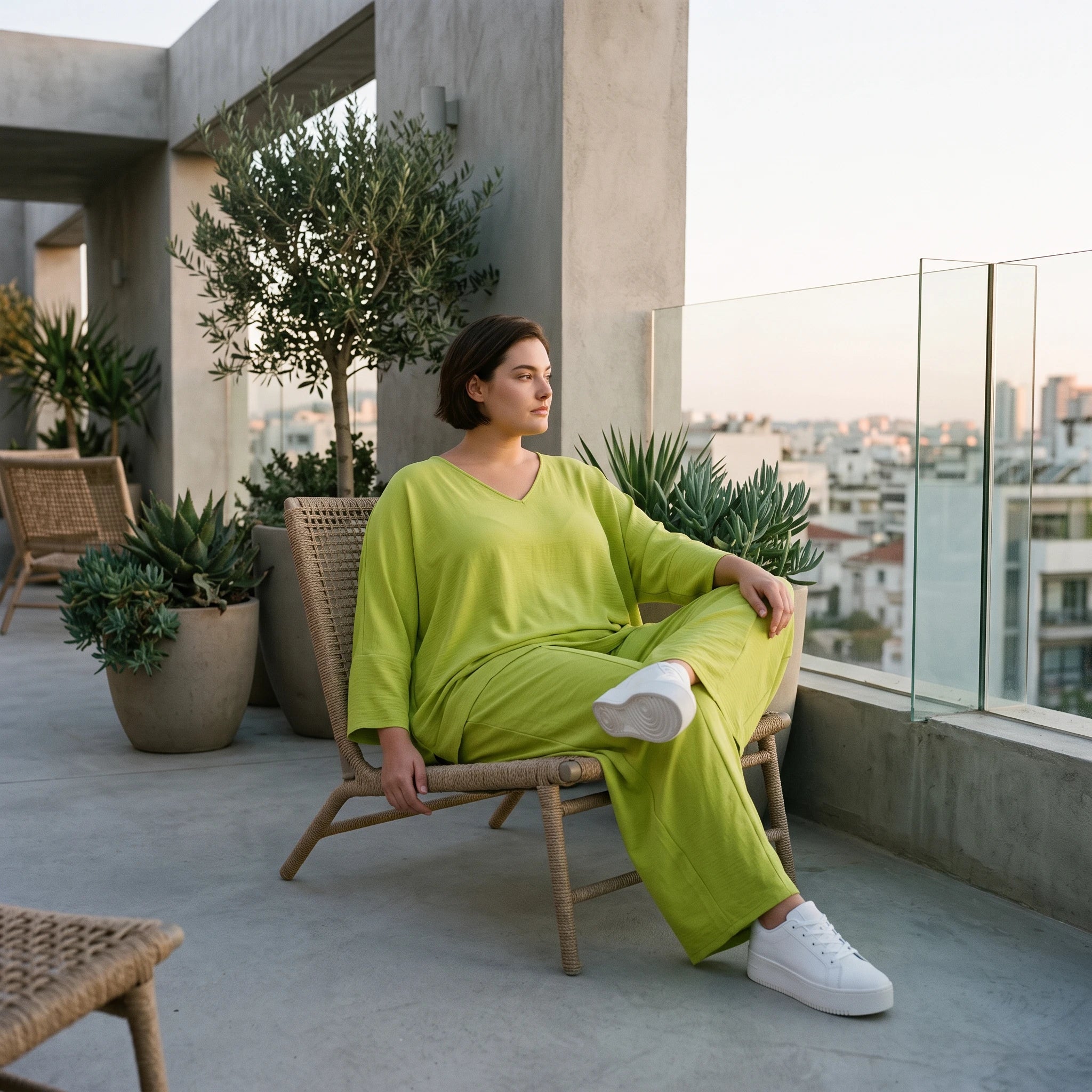 Apfelgrün Leinenlook Überwurf im Oversize Lagenlook sehr leger zeitlos ausgefallen luftig