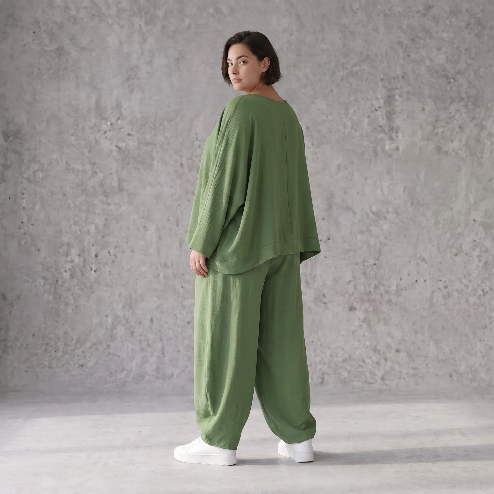 Khaki Lagenlook Überwurf Leinenoptik locker Oversize leger zeitlos ausgefallen chic Mode