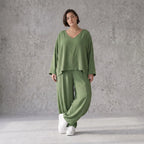 Khaki Lagenlook Überwurf Leinenoptik locker Oversize leger zeitlos ausgefallen chic Mode