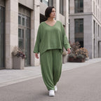 Khaki Lagenlook Überwurf Leinenoptik locker Oversize leger zeitlos ausgefallen chic Mode