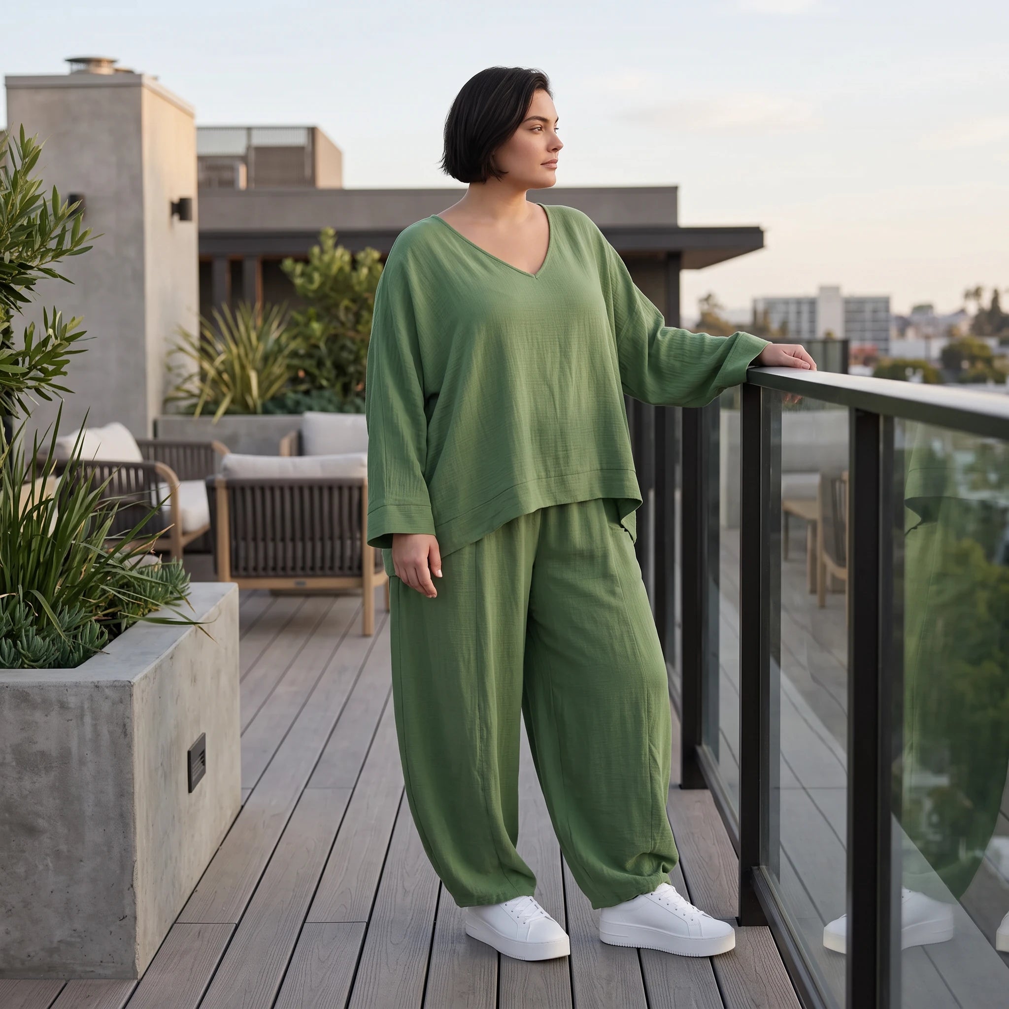 Khaki Lagenlook Überwurf Leinenoptik locker Oversize leger zeitlos ausgefallen chic Mode