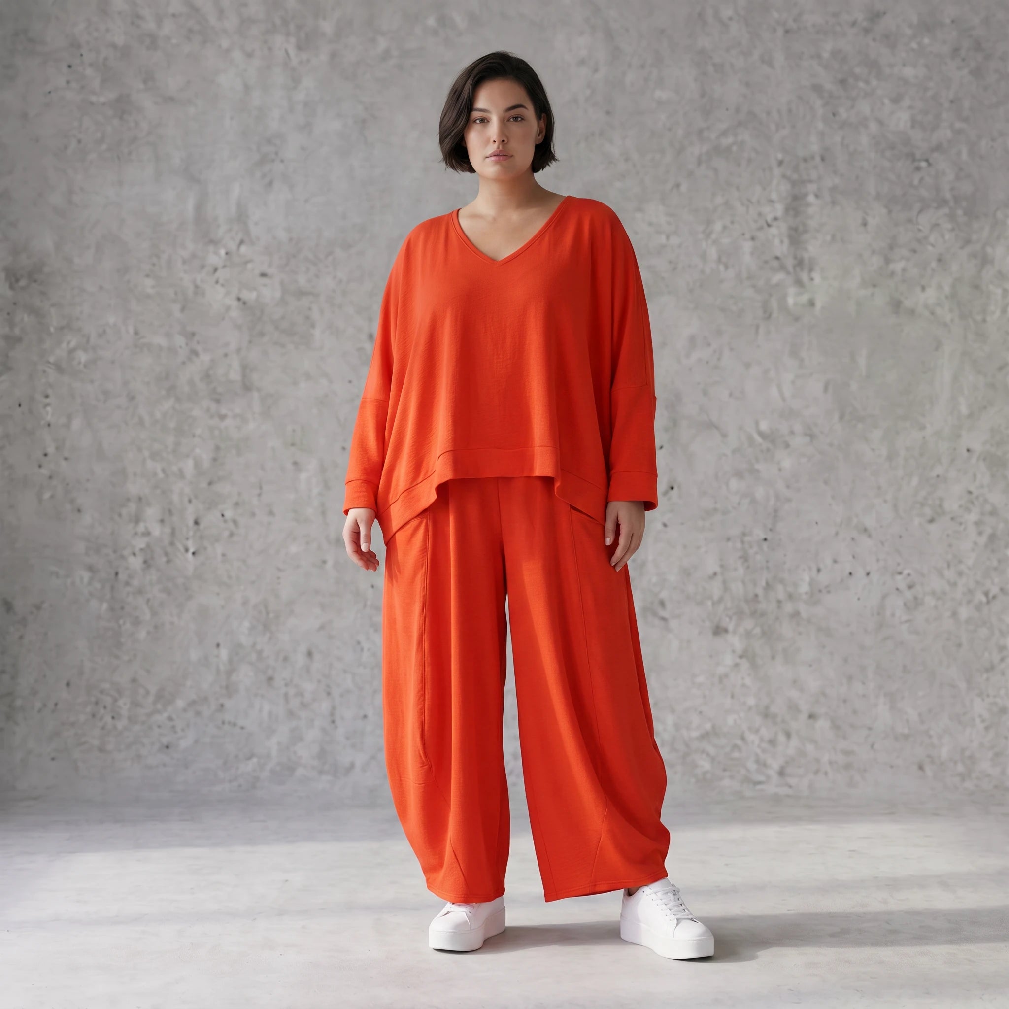 Zeitlos legerer Oversize Lagenlook Überwurf in Hellrot mit luftiger Leinenoptik Schnitt