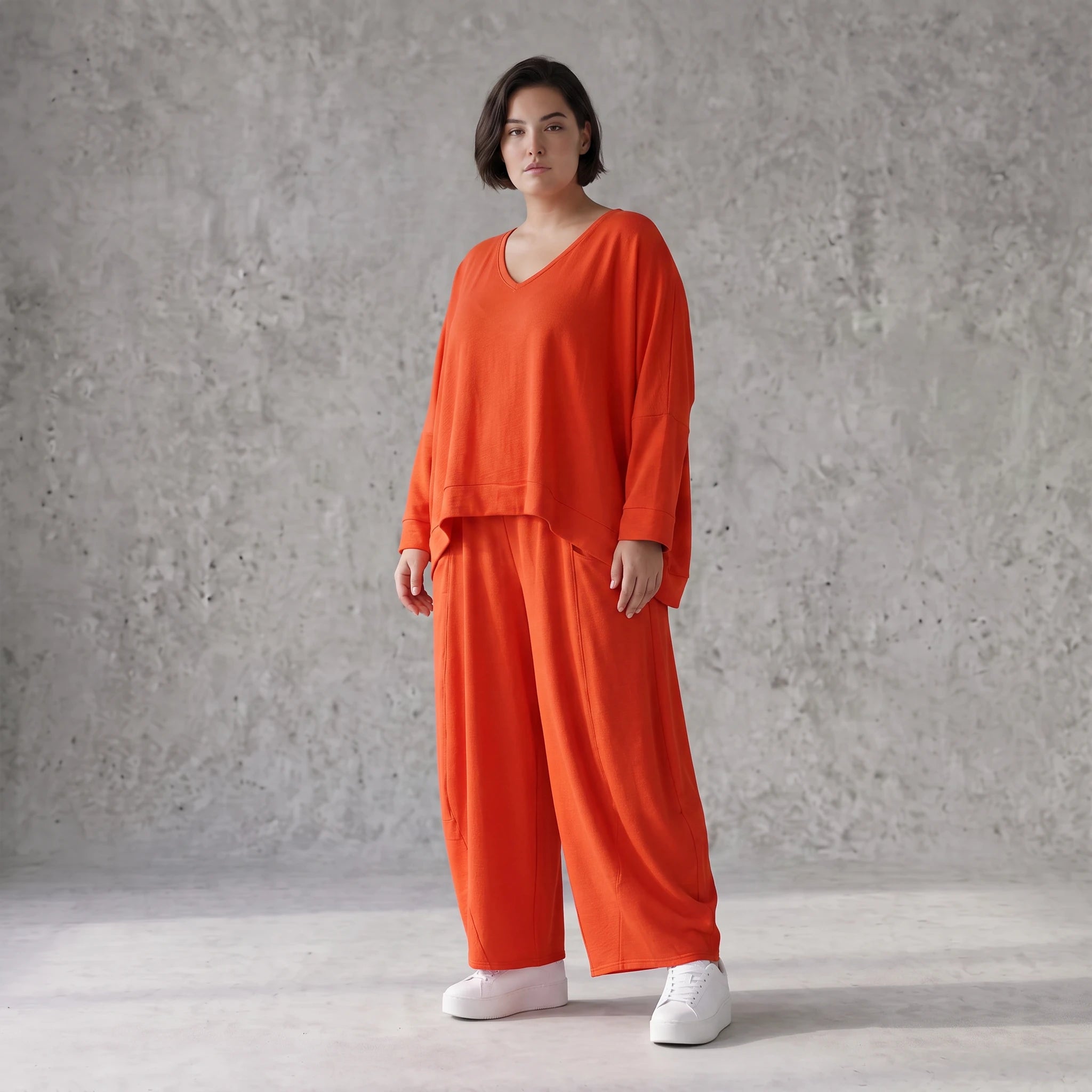 Zeitlos legerer Oversize Lagenlook Überwurf in Hellrot mit luftiger Leinenoptik Schnitt