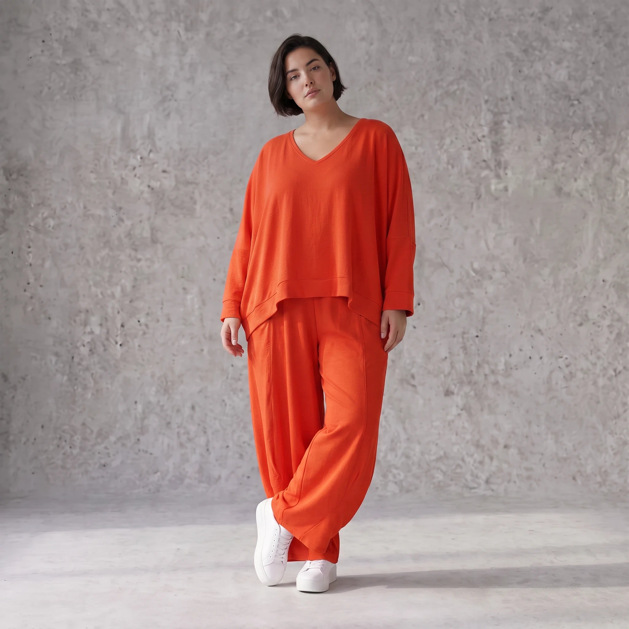 Zeitlos legerer Oversize Lagenlook Überwurf in Hellrot mit luftiger Leinenoptik Schnitt