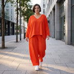 Zeitlos legerer Oversize Lagenlook Überwurf in Hellrot mit luftiger Leinenoptik Schnitt
