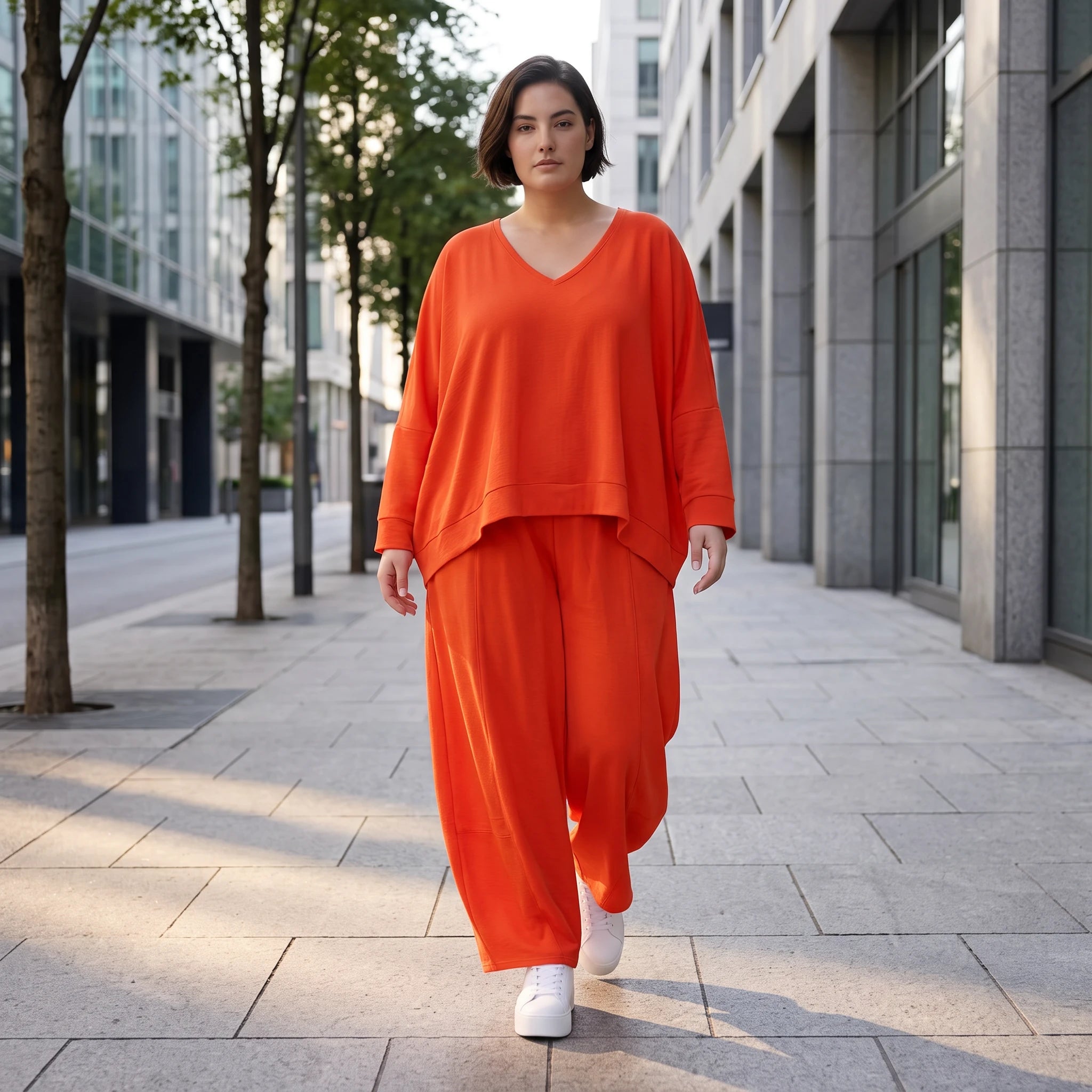 Zeitlos legerer Oversize Lagenlook Überwurf in Hellrot mit luftiger Leinenoptik Schnitt