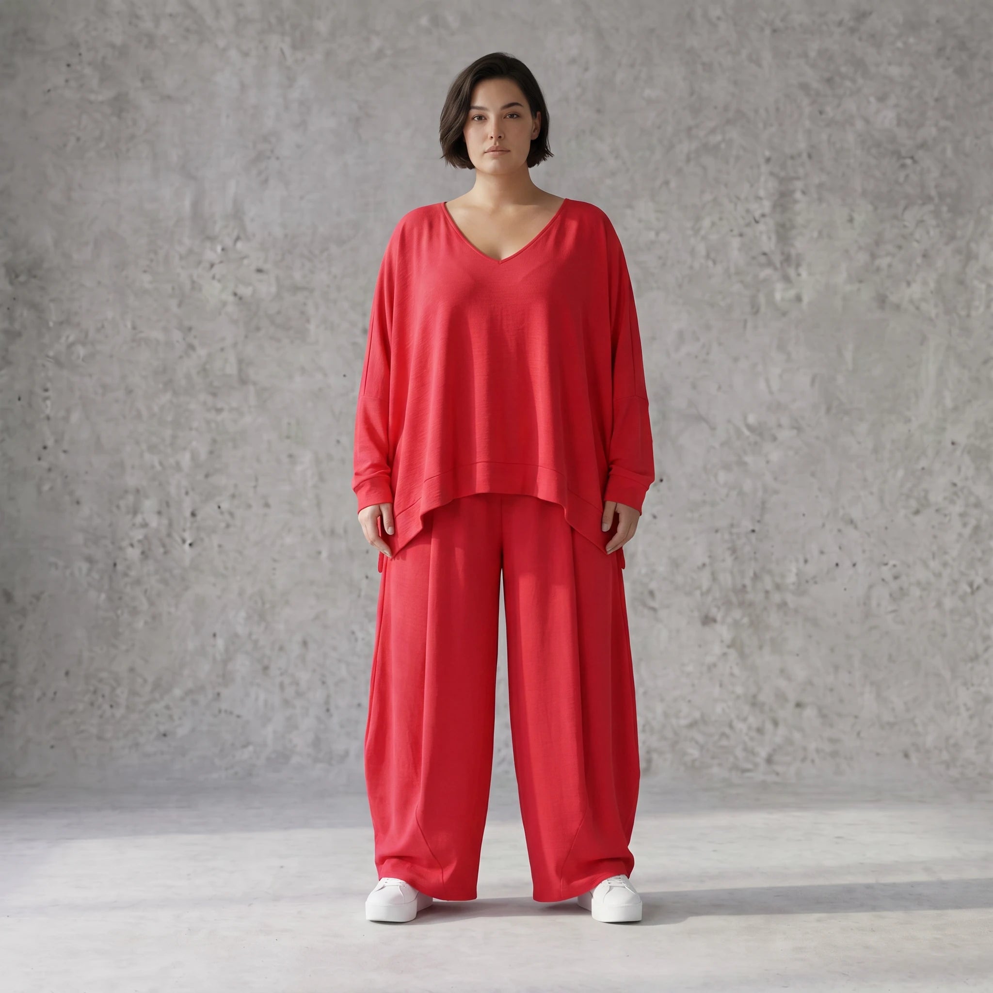Fuchsia Lagenlook Überwurf in Leinenoptik Oversize leger zeitlos ausgefallen modern leicht