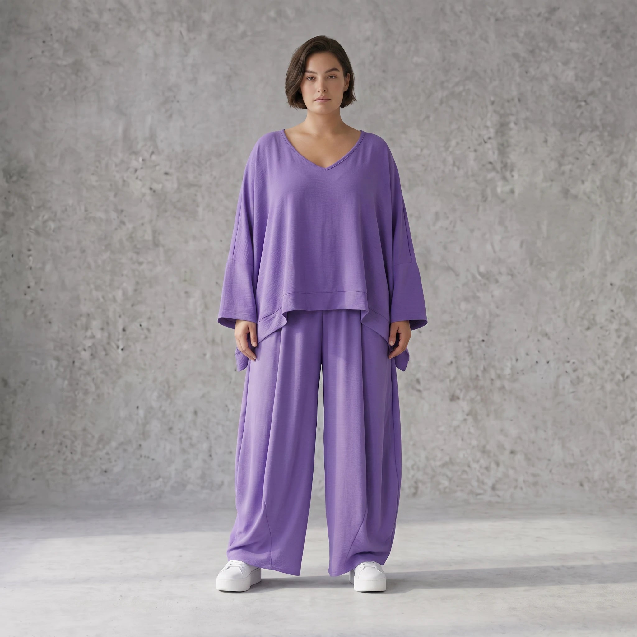 Flieder Lagenlook Oversize Überwurf leger ausgefallen zeitlos luftig superweich fliessend