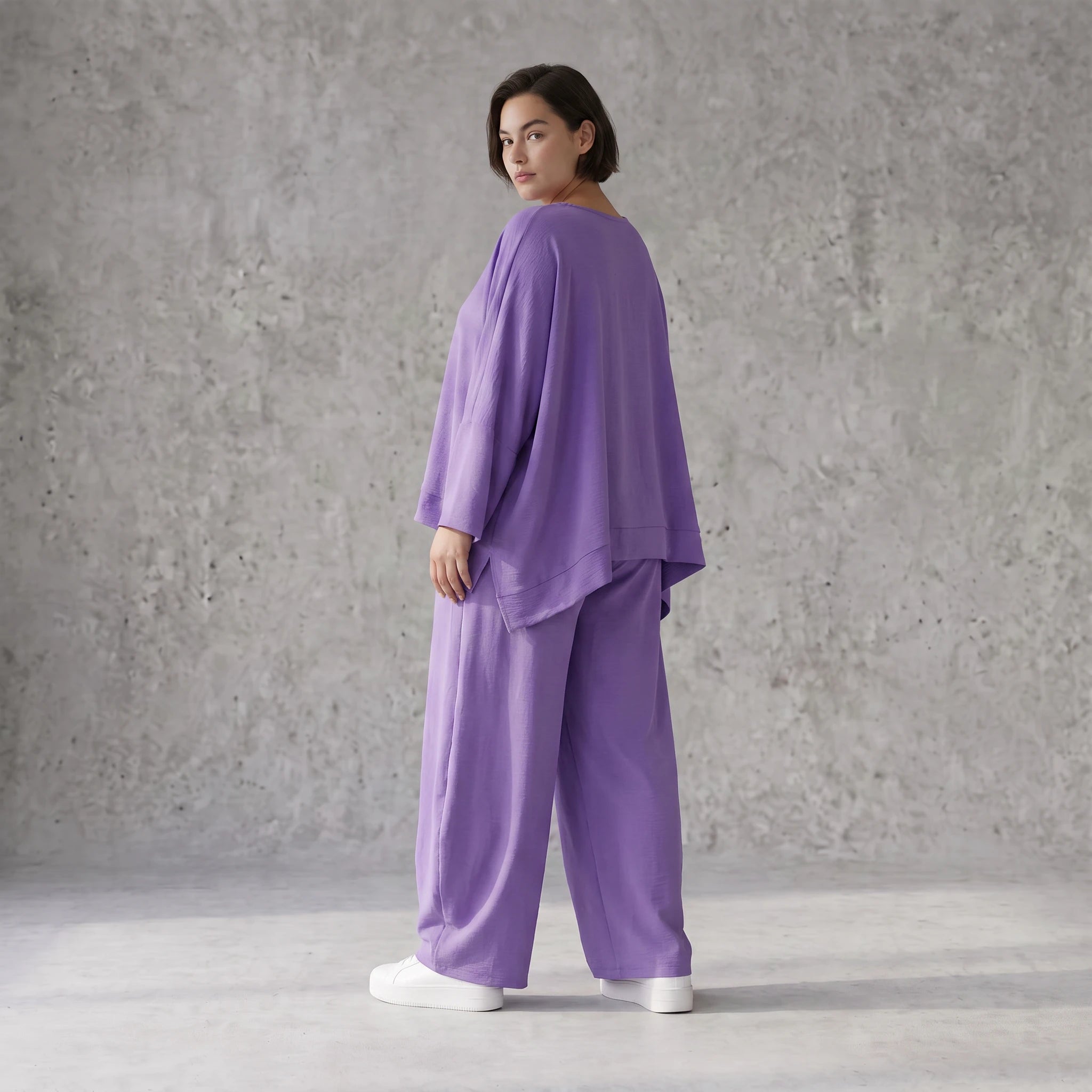 Flieder Lagenlook Oversize Überwurf leger ausgefallen zeitlos luftig superweich fliessend