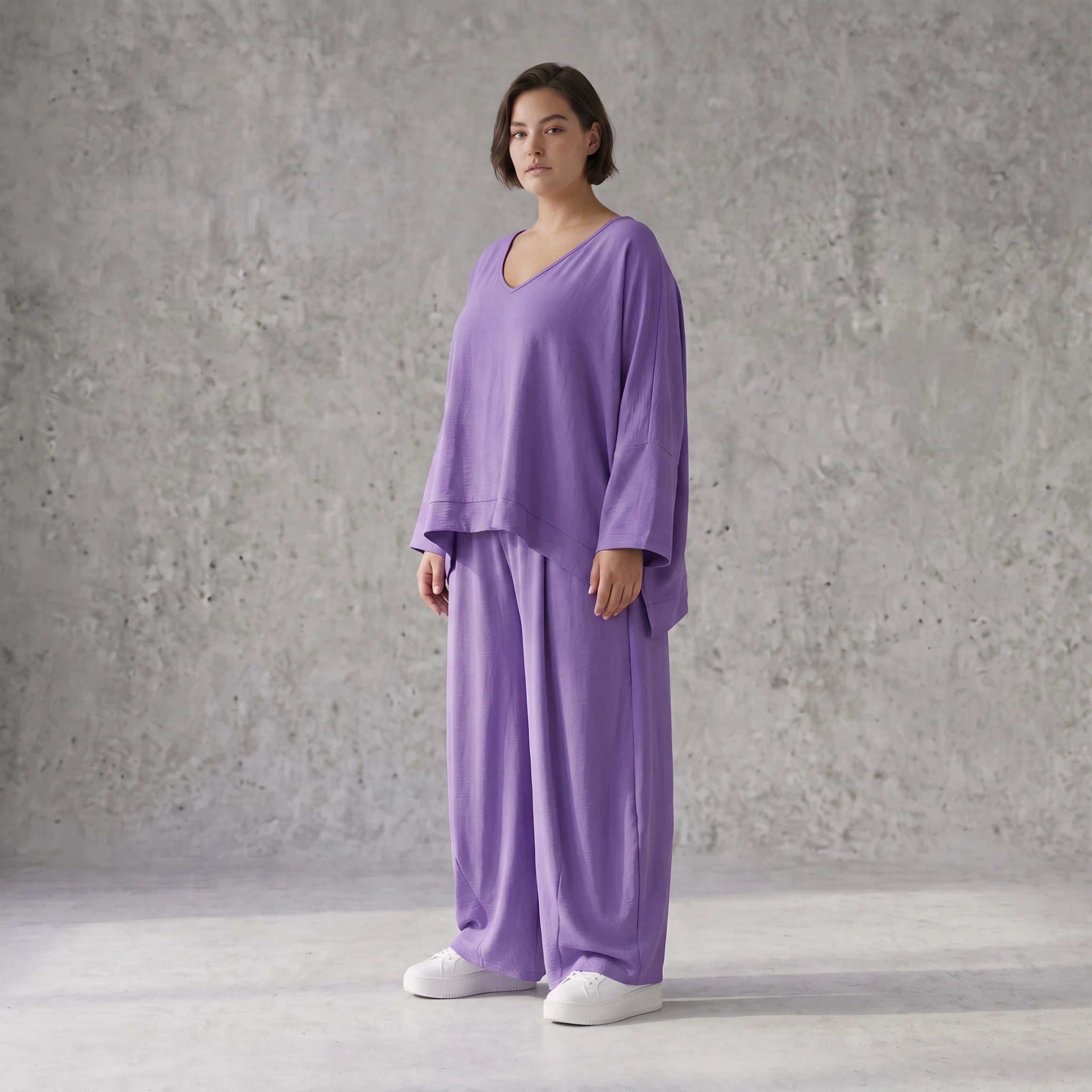 Flieder Lagenlook Oversize Überwurf leger ausgefallen zeitlos luftig superweich fliessend