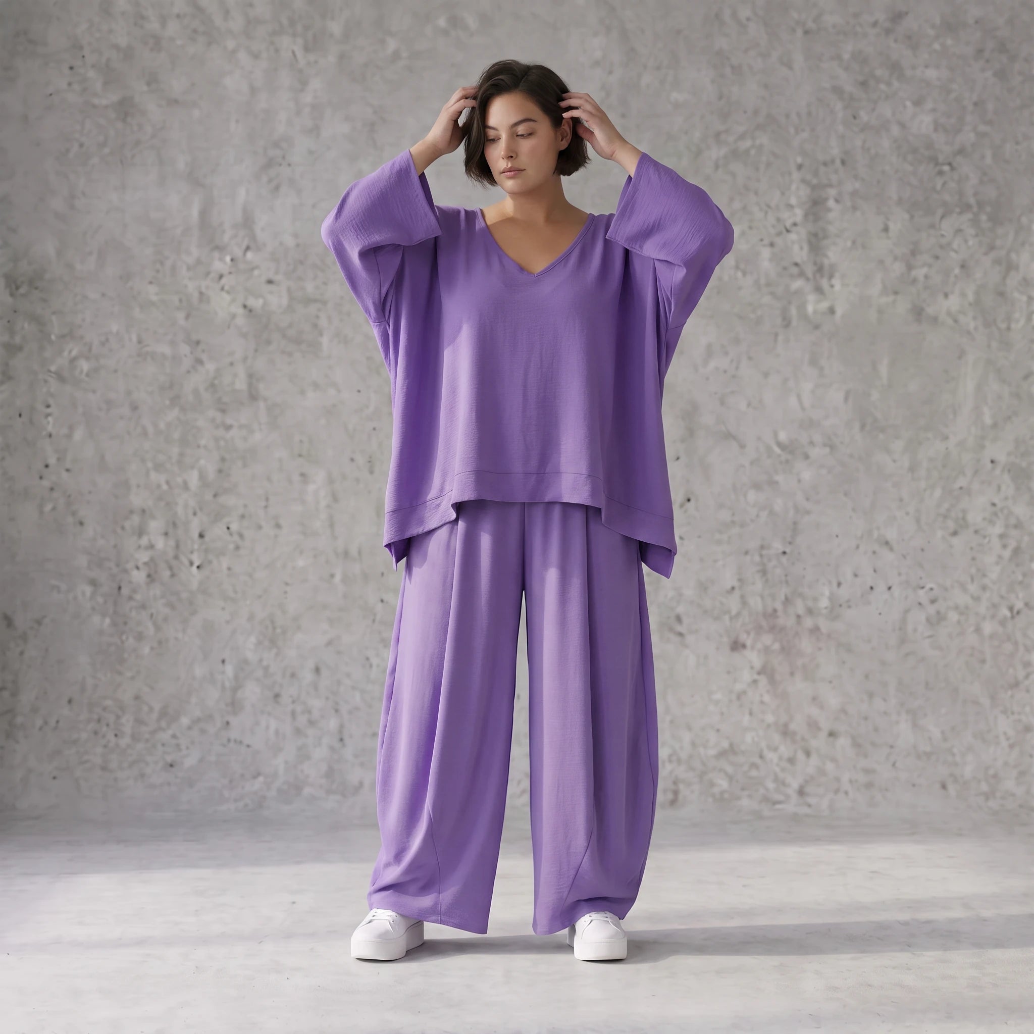 Flieder Lagenlook Oversize Überwurf leger ausgefallen zeitlos luftig superweich fliessend