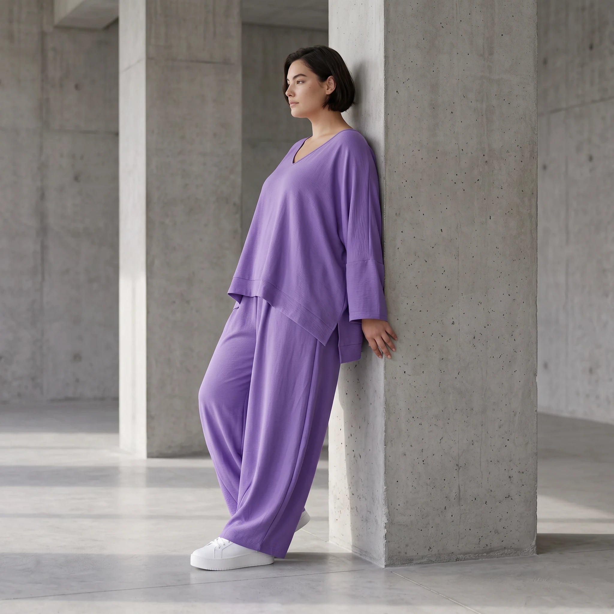 Flieder Lagenlook Oversize Überwurf leger ausgefallen zeitlos luftig superweich fliessend