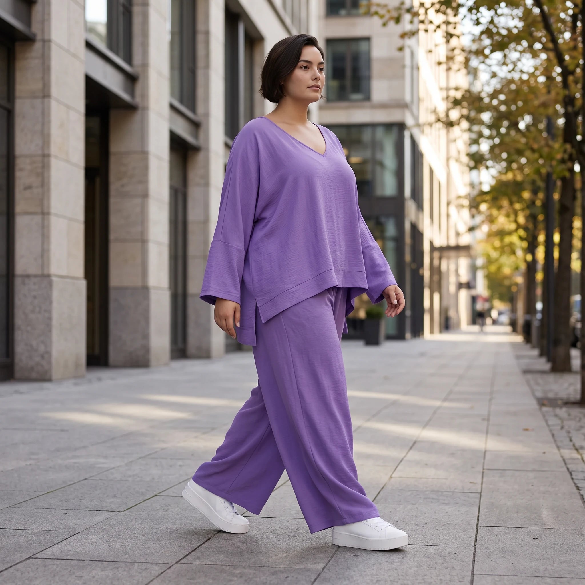 Flieder Lagenlook Oversize Überwurf leger ausgefallen zeitlos luftig superweich fliessend