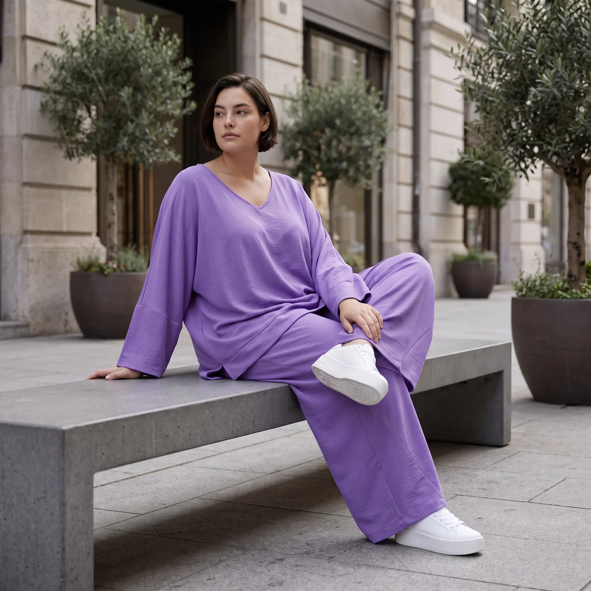 Flieder Lagenlook Oversize Überwurf leger ausgefallen zeitlos luftig superweich fliessend