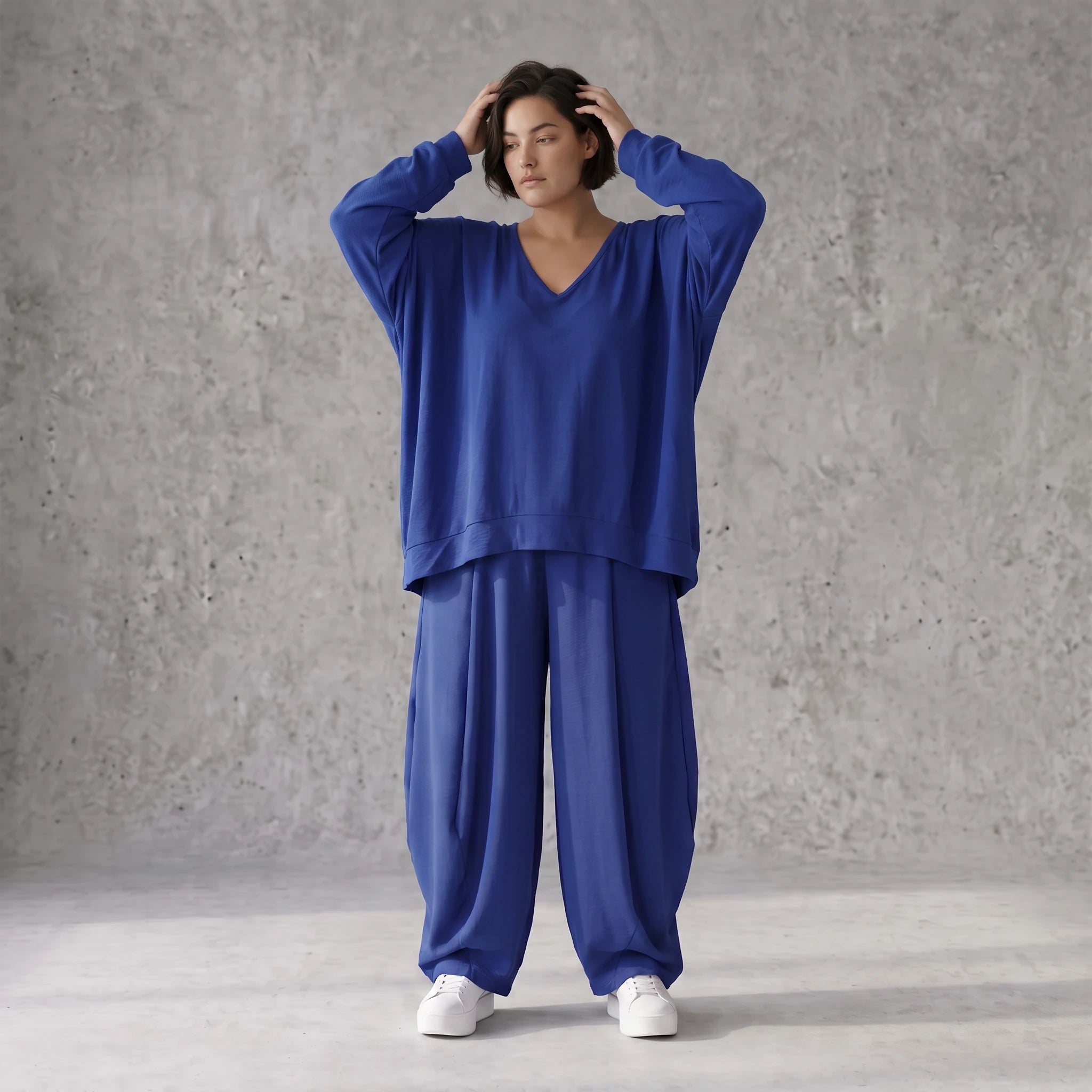 Royalblau Leinenueberwurf Oversize Lagenlook leger ausgefallen zeitlos luftig leicht