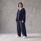 Leichter Lagenlook Überwurf in Marine mit Leinenanteil Oversize zeitlos leger modern neu