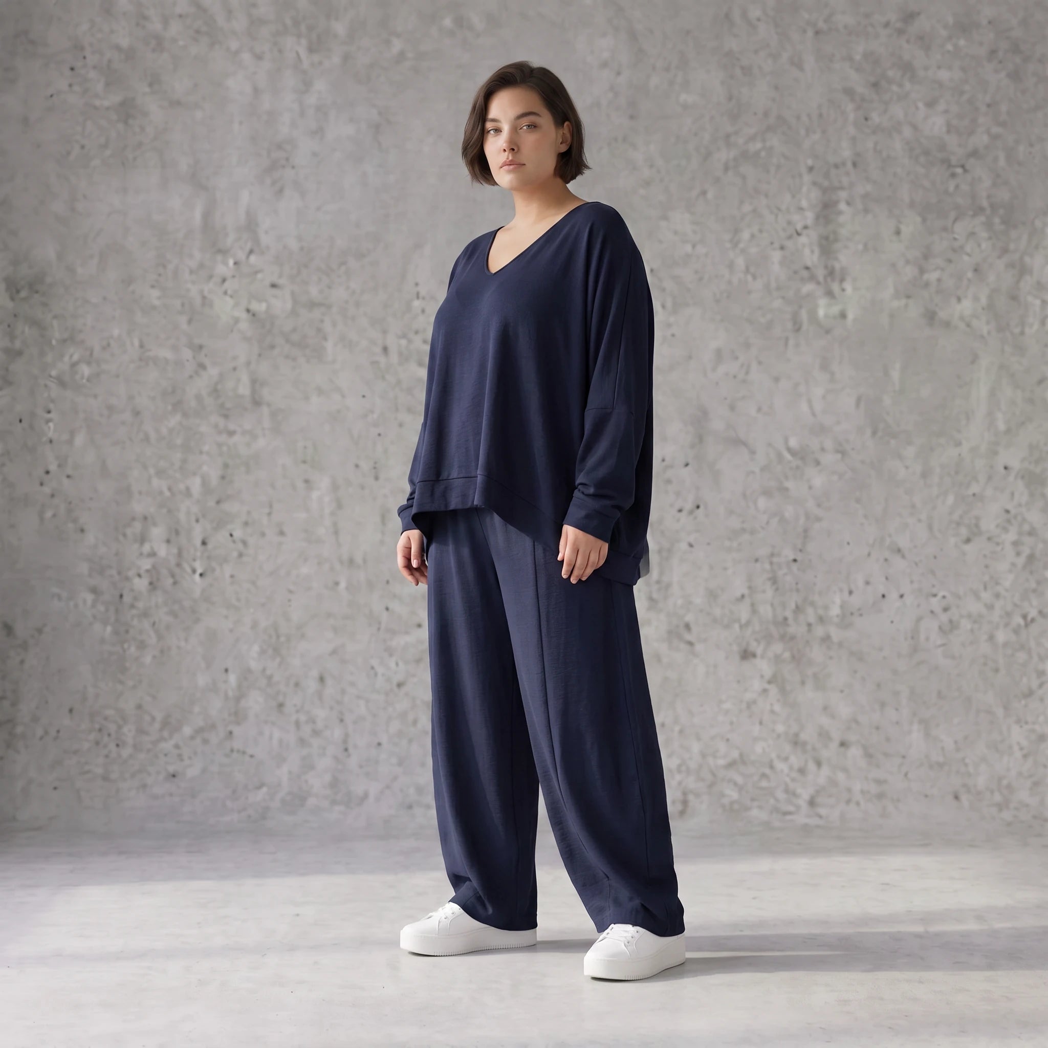 Leichter Lagenlook Überwurf in Marine mit Leinenanteil Oversize zeitlos leger modern neu
