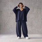 Leichter Lagenlook Überwurf in Marine mit Leinenanteil Oversize zeitlos leger modern neu