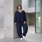 Leichter Lagenlook Überwurf in Marine mit Leinenanteil Oversize zeitlos leger modern neu