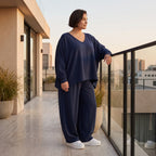 Leichter Lagenlook Überwurf in Marine mit Leinenanteil Oversize zeitlos leger modern neu