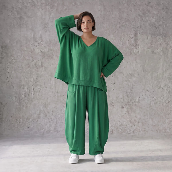 Leinenlook Überwurf im Lagenlook Oversize locker luftig elegant edel fein in Smaragdgrün