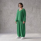 Leinenlook Überwurf im Lagenlook Oversize locker luftig elegant edel fein in Smaragdgrün