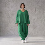 Leinenlook Überwurf im Lagenlook Oversize locker luftig elegant edel fein in Smaragdgrün