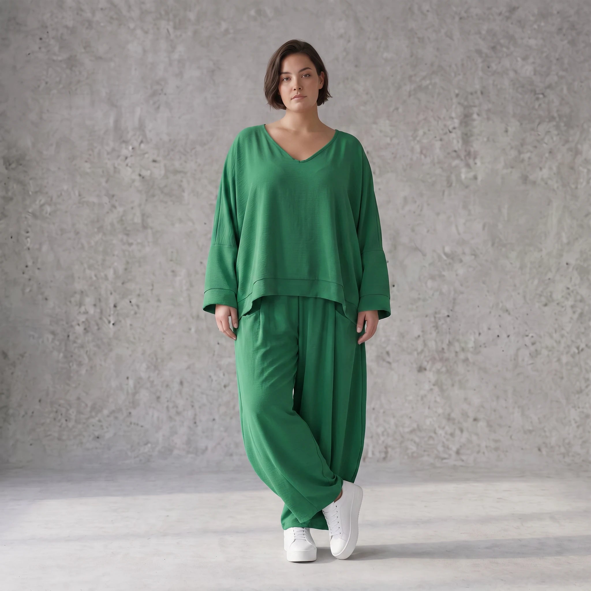 Leinenlook Überwurf im Lagenlook Oversize locker luftig elegant edel fein in Smaragdgrün