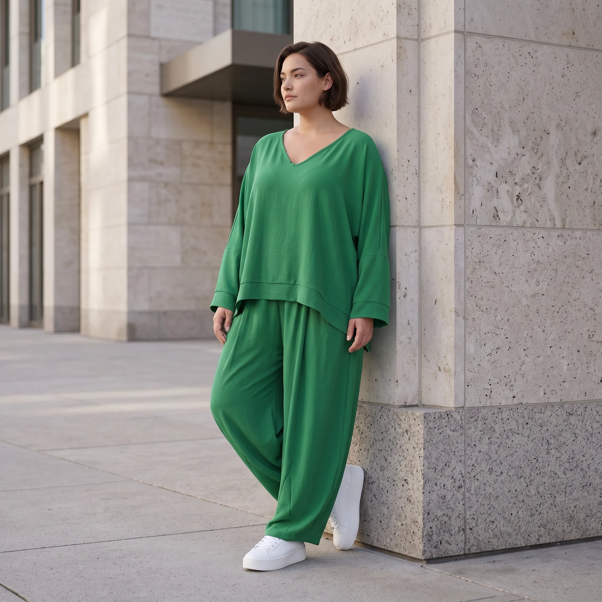Leinenlook Überwurf im Lagenlook Oversize locker luftig elegant edel fein in Smaragdgrün