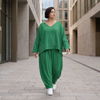 Leinenlook Überwurf im Lagenlook Oversize locker luftig elegant edel fein in Smaragdgrün