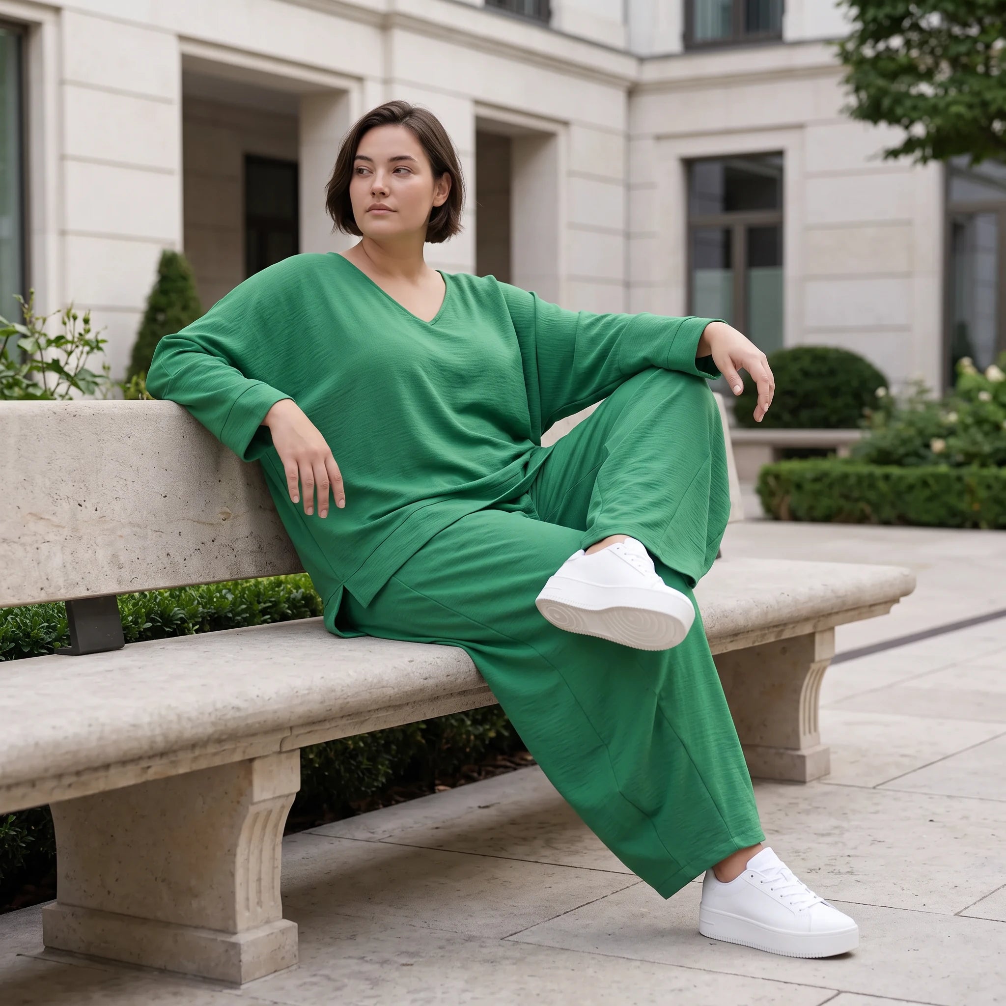 Leinenlook Überwurf im Lagenlook Oversize locker luftig elegant edel fein in Smaragdgrün