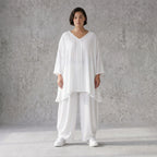 Zeitloses Weißes Leinenlook Shirt in A-Linie leger Oversize Lagenlook federleicht luftig