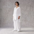Zeitloses Weißes Leinenlook Shirt in A-Linie leger Oversize Lagenlook federleicht luftig