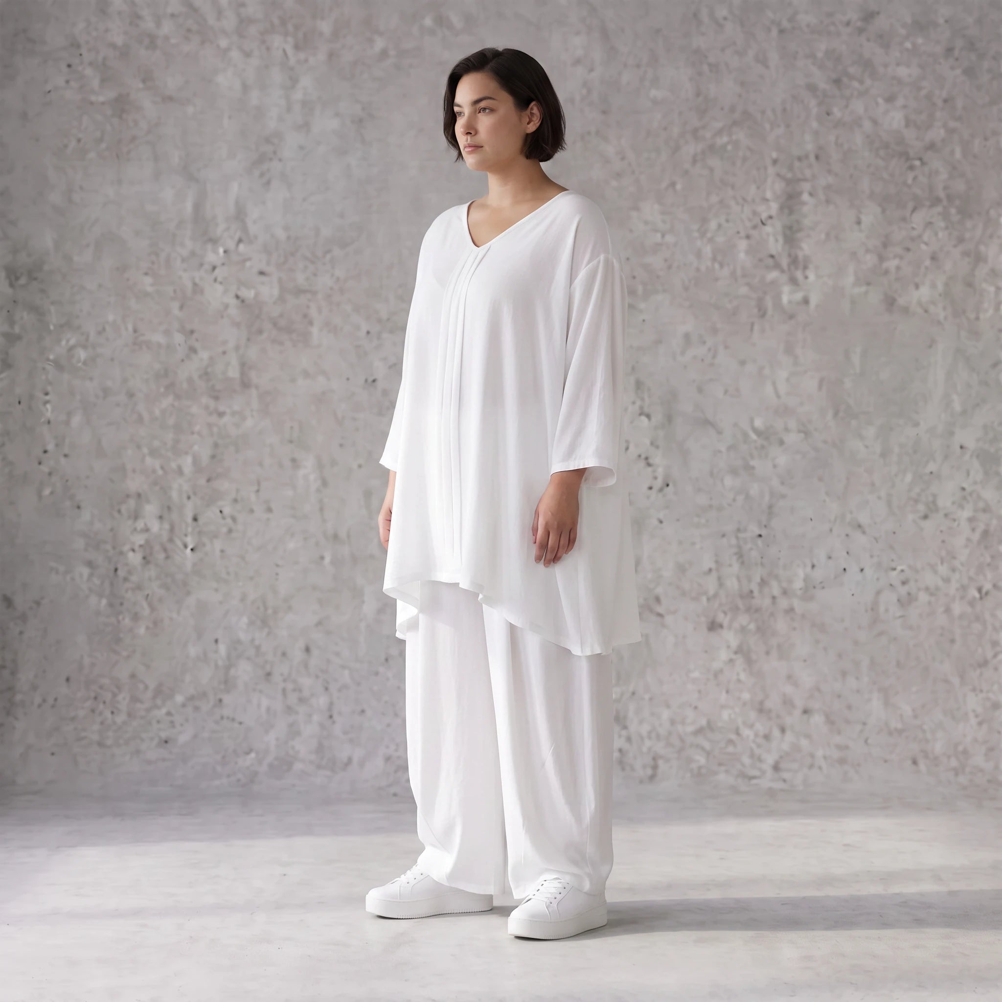 Zeitloses Weißes Leinenlook Shirt in A-Linie leger Oversize Lagenlook federleicht luftig