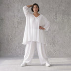 Zeitloses Weißes Leinenlook Shirt in A-Linie leger Oversize Lagenlook federleicht luftig