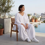 Zeitloses Weißes Leinenlook Shirt in A-Linie leger Oversize Lagenlook federleicht luftig
