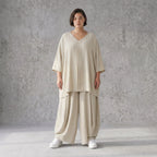 Beige Leinenlook Shirt im legeren Lagenlook Oversize A-Linie zeitlos elegant fliessend