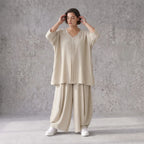Beige Leinenlook Shirt im legeren Lagenlook Oversize A-Linie zeitlos elegant fliessend