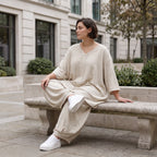 Beige Leinenlook Shirt im legeren Lagenlook Oversize A-Linie zeitlos elegant fliessend