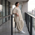 Beige Leinenlook Shirt im legeren Lagenlook Oversize A-Linie zeitlos elegant fliessend