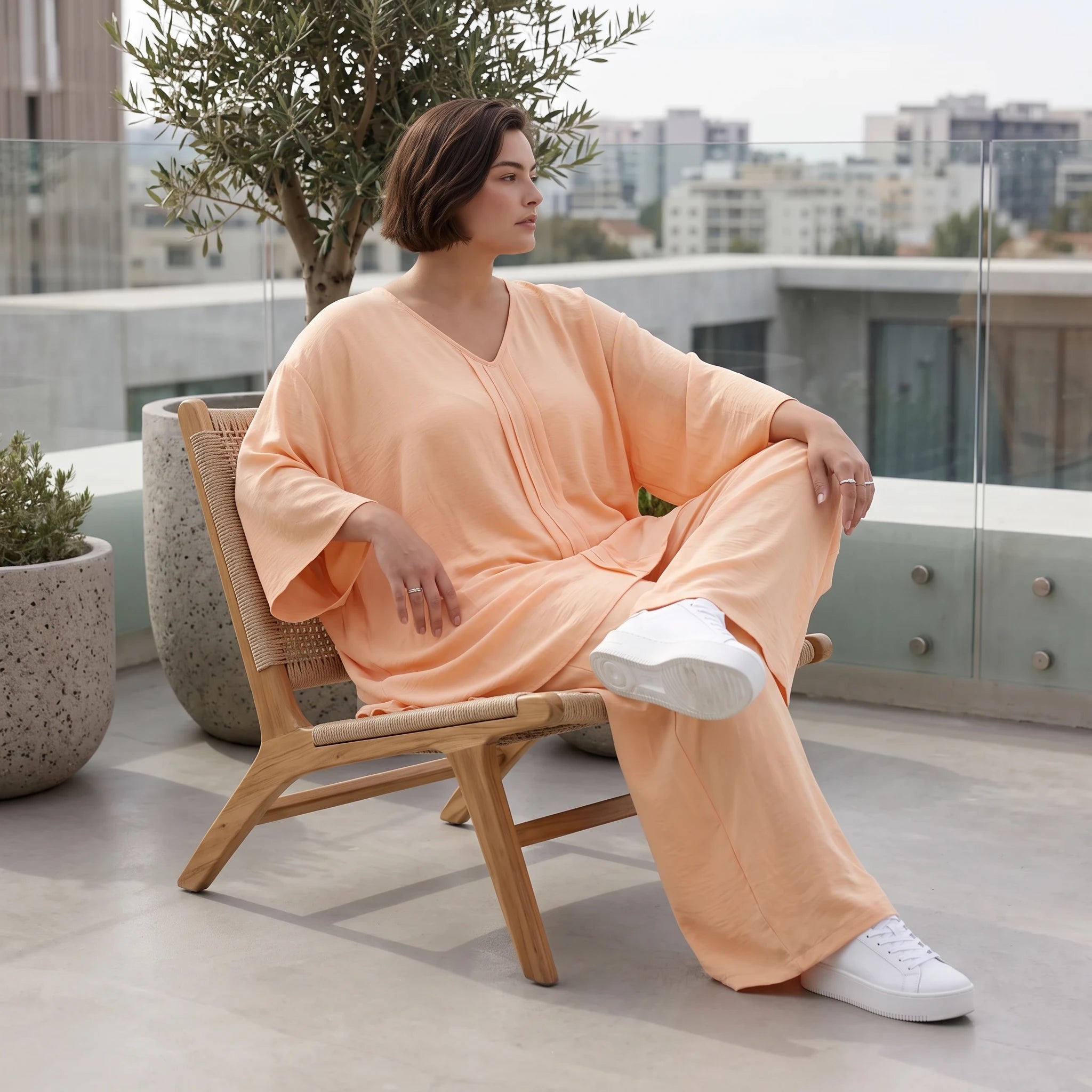 Locker fallendes Mauve Leinen Shirt im Lagenlook A-Linie Oversize sehr zeitlos leger chic