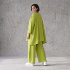 Apfelgrün fliessend Oversize Shirt in Leinenoptik mit A-Linie leger zeitlos Vformdetail