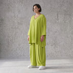 Apfelgrün fliessend Oversize Shirt in Leinenoptik mit A-Linie leger zeitlos Vformdetail