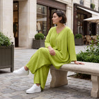 Apfelgrün fliessend Oversize Shirt in Leinenoptik mit A-Linie leger zeitlos Vformdetail