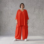 Leichtes Hellrot sehr Leinenlook Shirt in A-Linie fuer legeren Lagenlook zeitlos Oversize