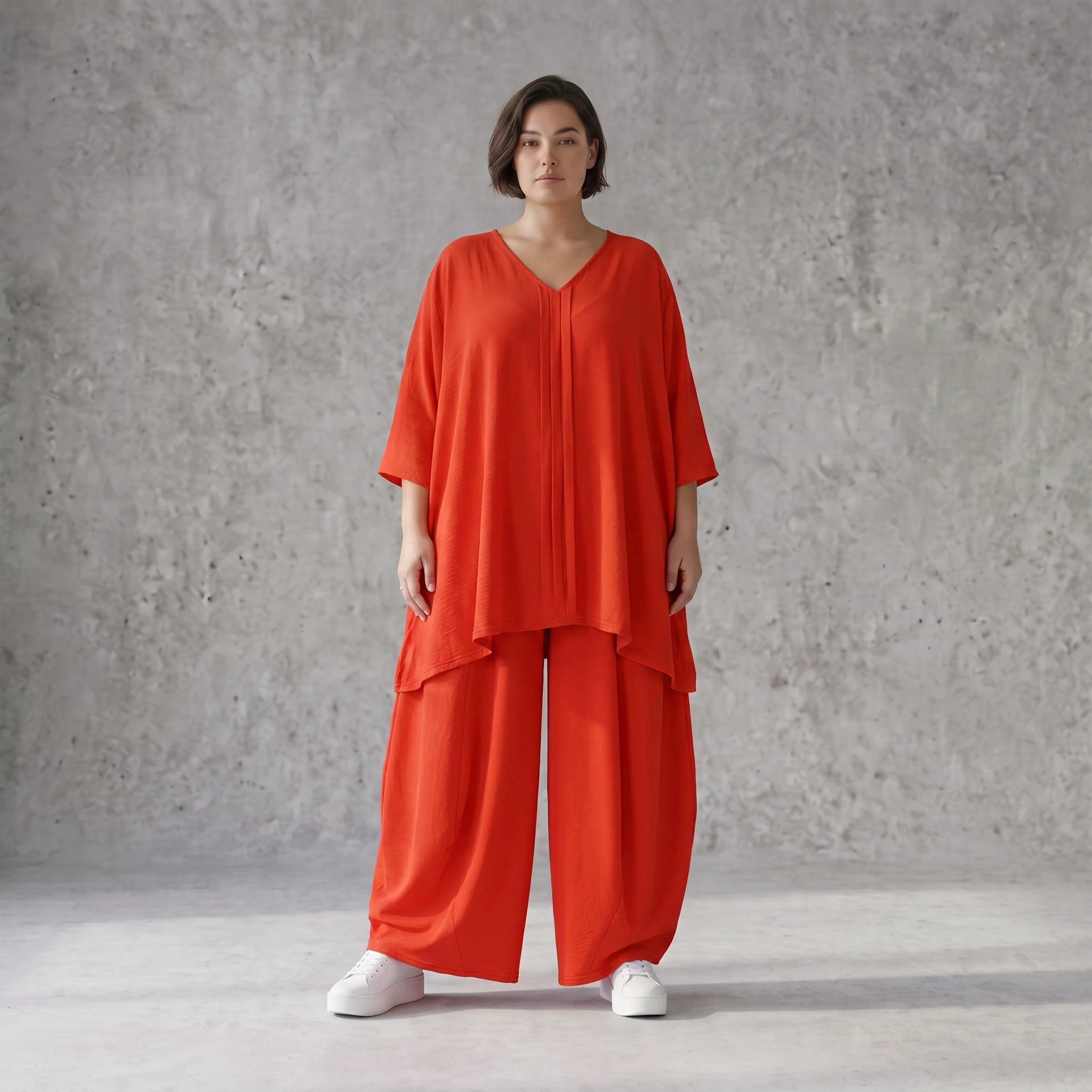Leichtes Hellrot sehr Leinenlook Shirt in A-Linie fuer legeren Lagenlook zeitlos Oversize