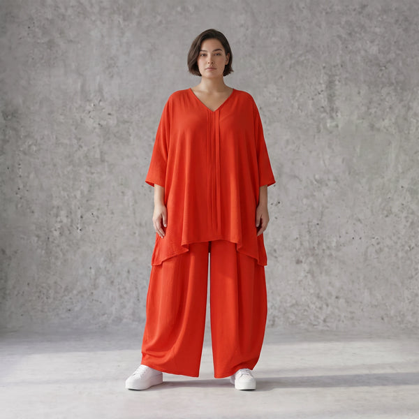 Leichtes Hellrot sehr Leinenlook Shirt in A-Linie fuer legeren Lagenlook zeitlos Oversize