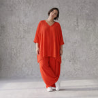 Leichtes Hellrot sehr Leinenlook Shirt in A-Linie fuer legeren Lagenlook zeitlos Oversize