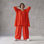 Leichtes Hellrot sehr Leinenlook Shirt in A-Linie fuer legeren Lagenlook zeitlos Oversize